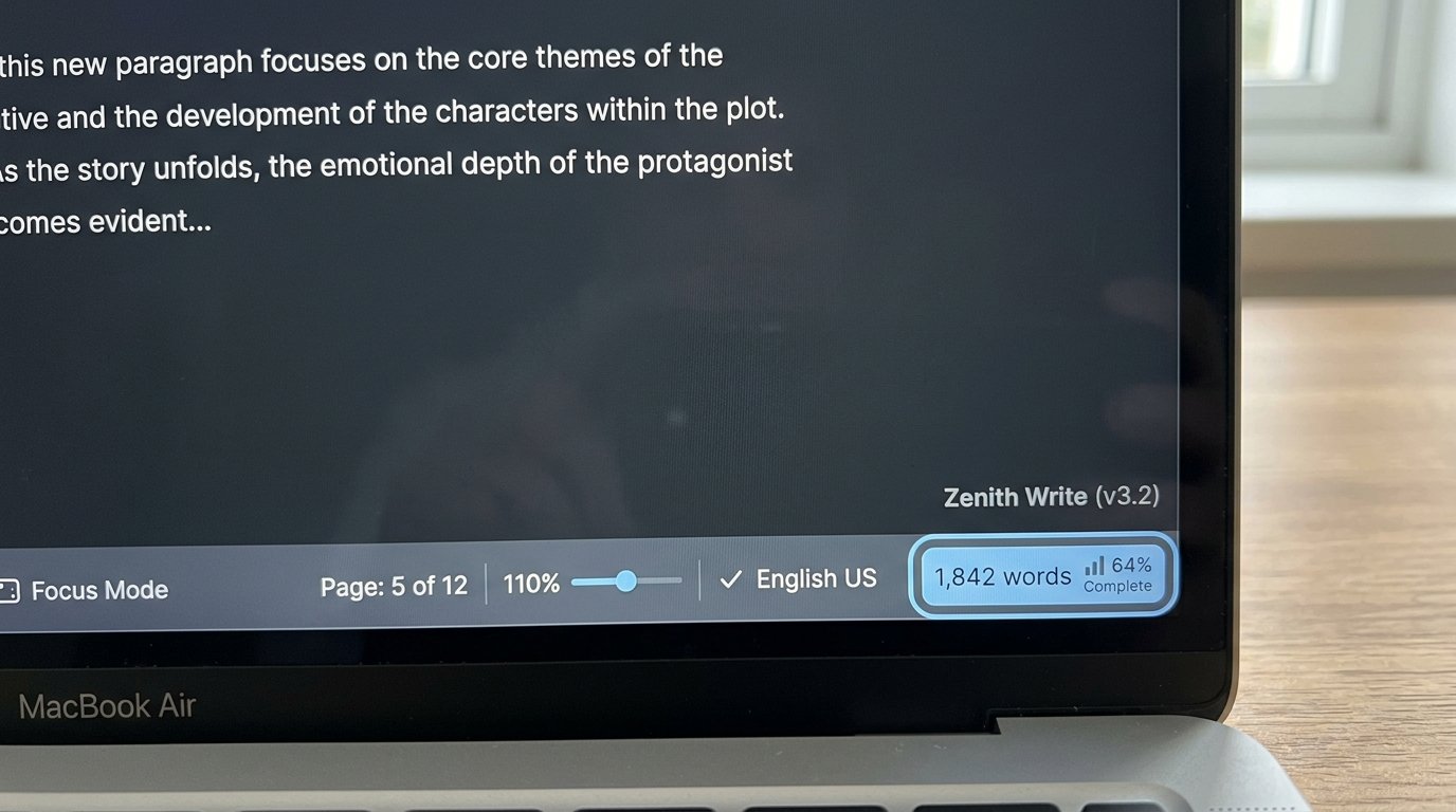 Word count indicator highlighted in a word processor toolbar Caption: Most word processors track your count live — but a dedicated counter is faster to check mid-edit.